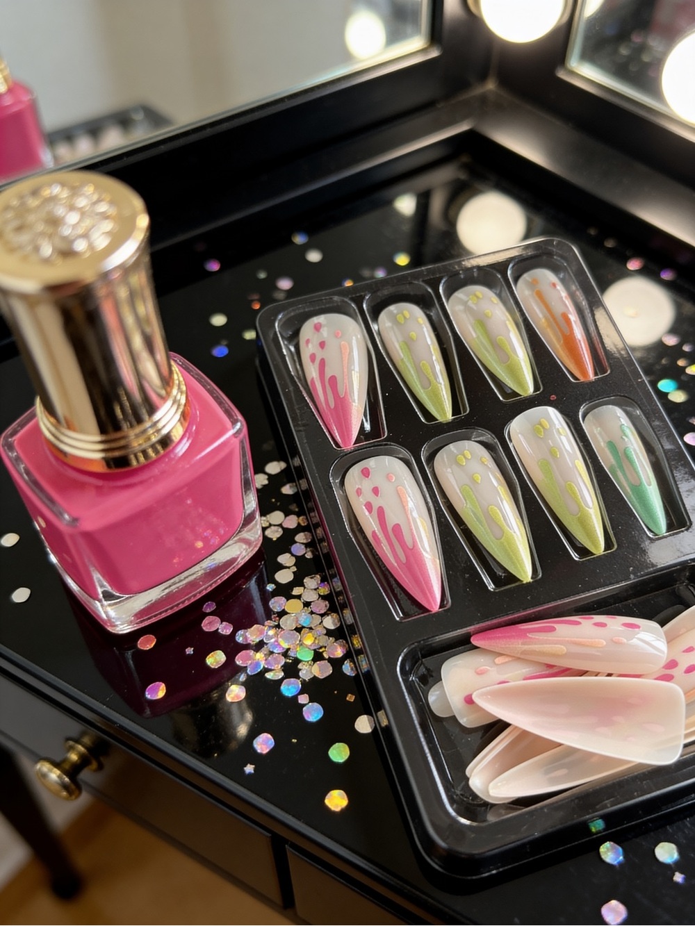 Stiletto Press-On Nails with Neon Drip Design